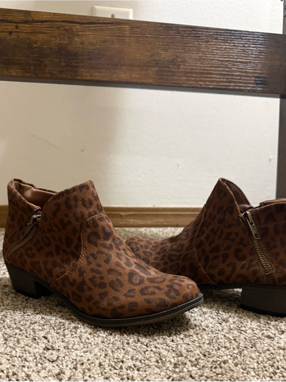 Sun + Stone Brown Leopard Print Ankle Booties